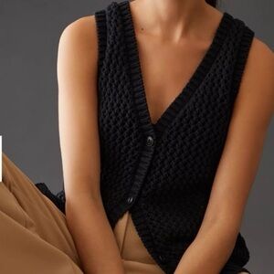 Anthropologie Maeve Tammie Jo Sweater Vest – Navy Blue Open Knit
